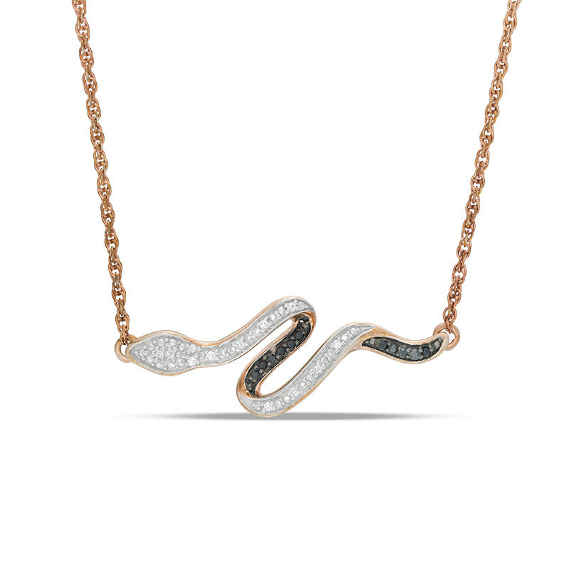 Main Image 1 of Enhanced Black and White Diamond Accent Snake Necklace in 10K Rose Gold