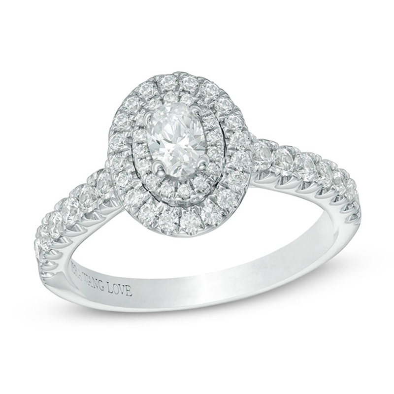 Vera Wang Love Collection 3/4 CT. T.W. Oval Diamond Double Frame Engagement Ring in 14K White Gold
