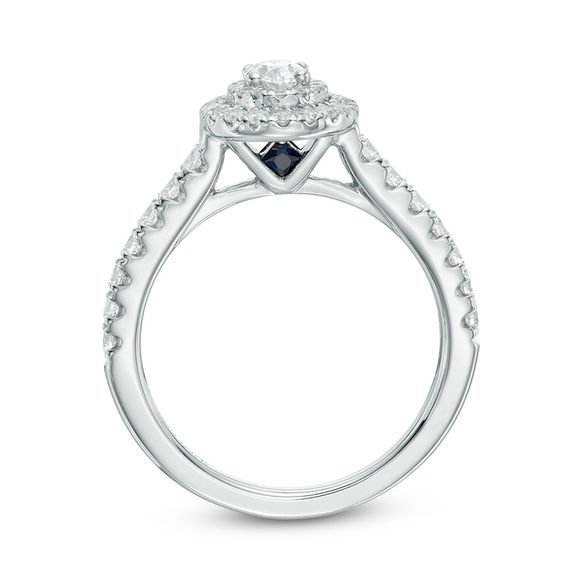 Vera Wang Love Collection 3/4 CT. T.w. Oval Diamond Double Frame Engagement Ring in 14K White Gold