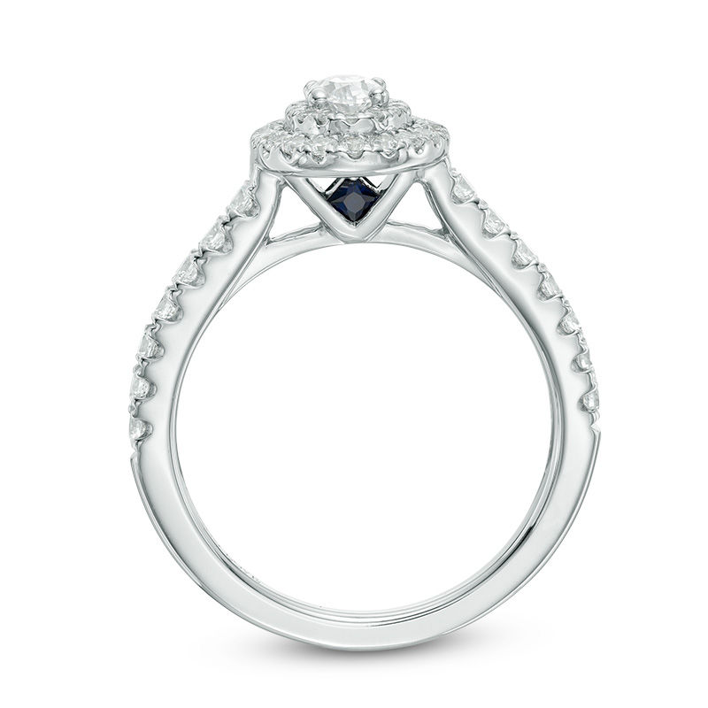 Vera Wang Love Collection 3/4 CT. T.W. Oval Diamond Double Frame Engagement Ring in 14K White Gold