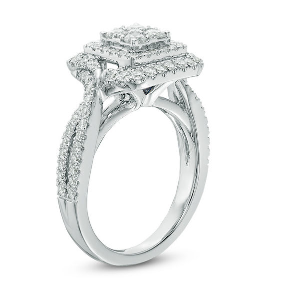 Vera Wang Love Collection 1 CT. T.w. Quad Diamond Double Frame Engagement Ring in 14K White Gold