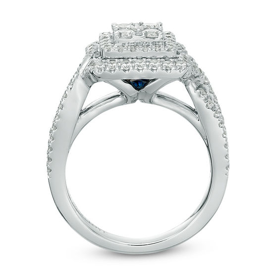 Vera Wang Love Collection 1 CT. T.w. Quad Diamond Double Frame Engagement Ring in 14K White Gold