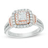Thumbnail Image 1 of Vera Wang Love Collection 1-1/5 CT. T.W. Princess-Cut Diamond Double Frame Engagement Ring in 14K Two-Tone Gold