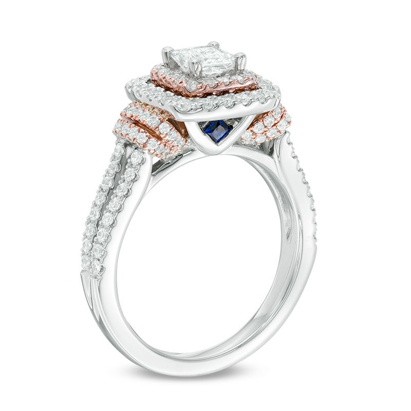 Main Image 2 of Vera Wang Love Collection 1-1/5 CT. T.W. Princess-Cut Diamond Double Frame Engagement Ring in 14K Two-Tone Gold