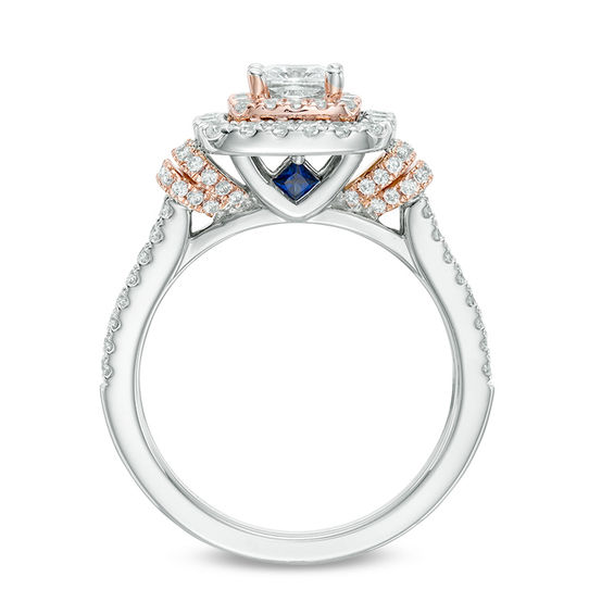 Vera Wang Love Collection 1-1/5 CT. T.w. Princess-Cut Diamond Double Frame Engagement Ring 14K Two-Tone Gold