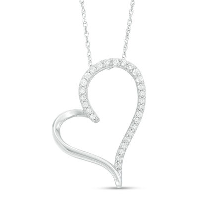 1 6 Ct T W Diamond Heart Pendant In 10k White Gold Zales - Diamond Heart Pendant In 10k White Gold