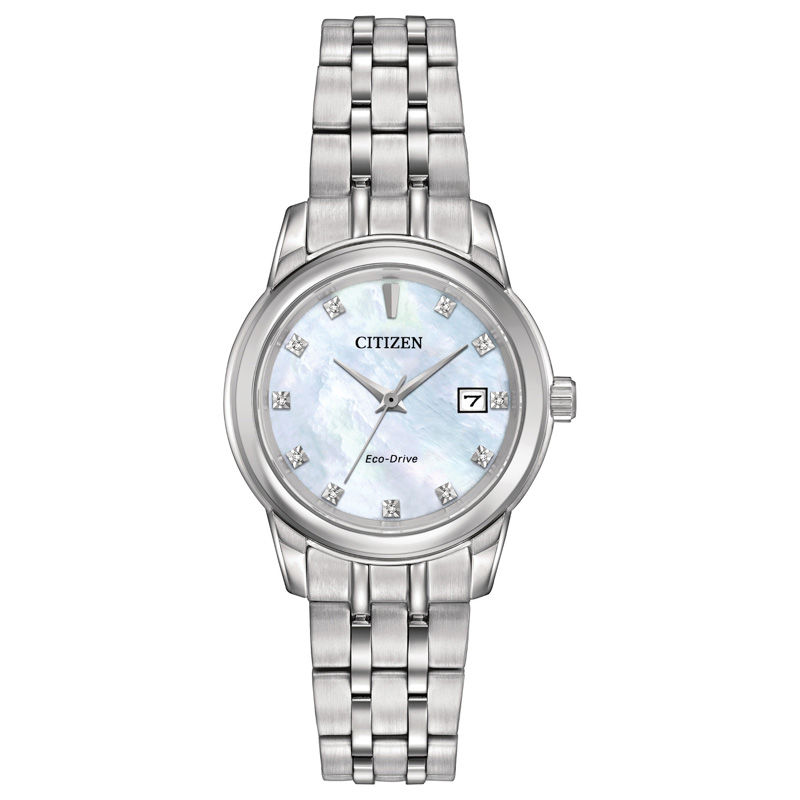 Main Image 1 of Ladies' Citizen Eco-Drive® Diamond Accent Watch with Mother-of-Pearl Dial (Model: EW2390-50D)