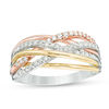 Thumbnail Image 1 of 1/3 CT. T.W. Diamond Layered Crossover Ring in 10K Tri-Tone Gold