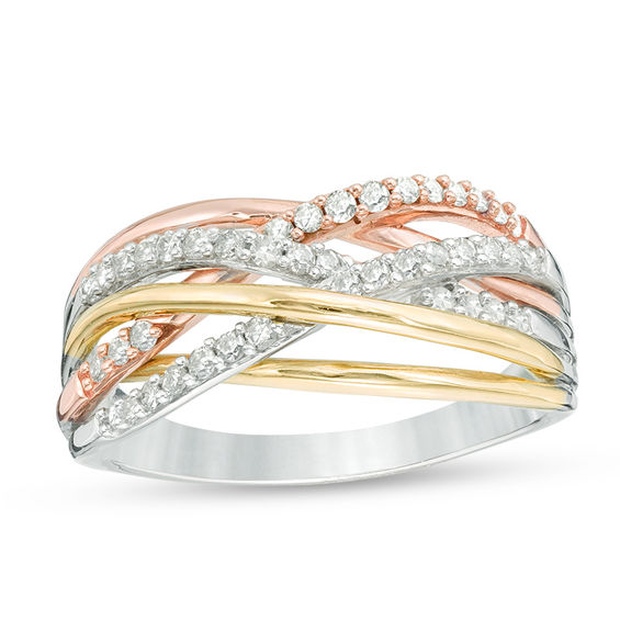 1/3 CT. T.w. Diamond Layered Crossover Ring in 10K Tri-Tone Gold
