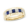 Thumbnail Image 1 of Lab-Created Blue Sapphire and 1/8 CT. T.W. Diamond Alternating Band in 10K Gold