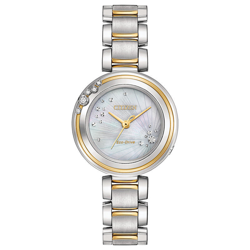 Main Image 1 of Ladies' Citizen Eco-Drive® L Carina Diamond Accent Two-Tone Watch with Mother-of-Pearl Dial (Model: EM0464-59D)