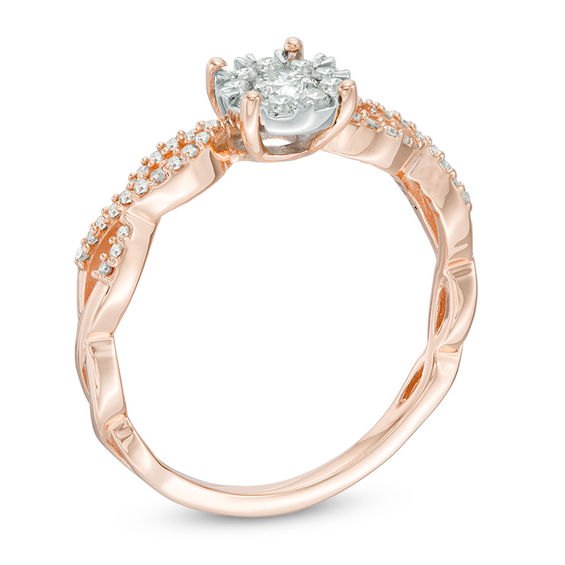 3/8 CT. T.w. Diamond Frame Twist Shank Engagement Ring in 10K Rose Gold