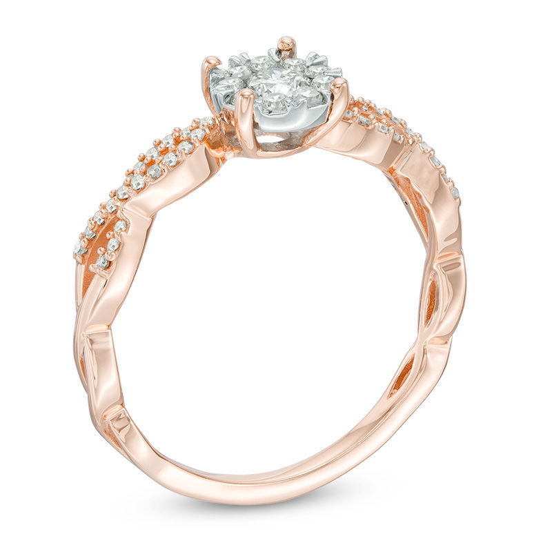 3/8 CT. T.W. Diamond Frame Twist Shank Engagement Ring in 10K Rose Gold