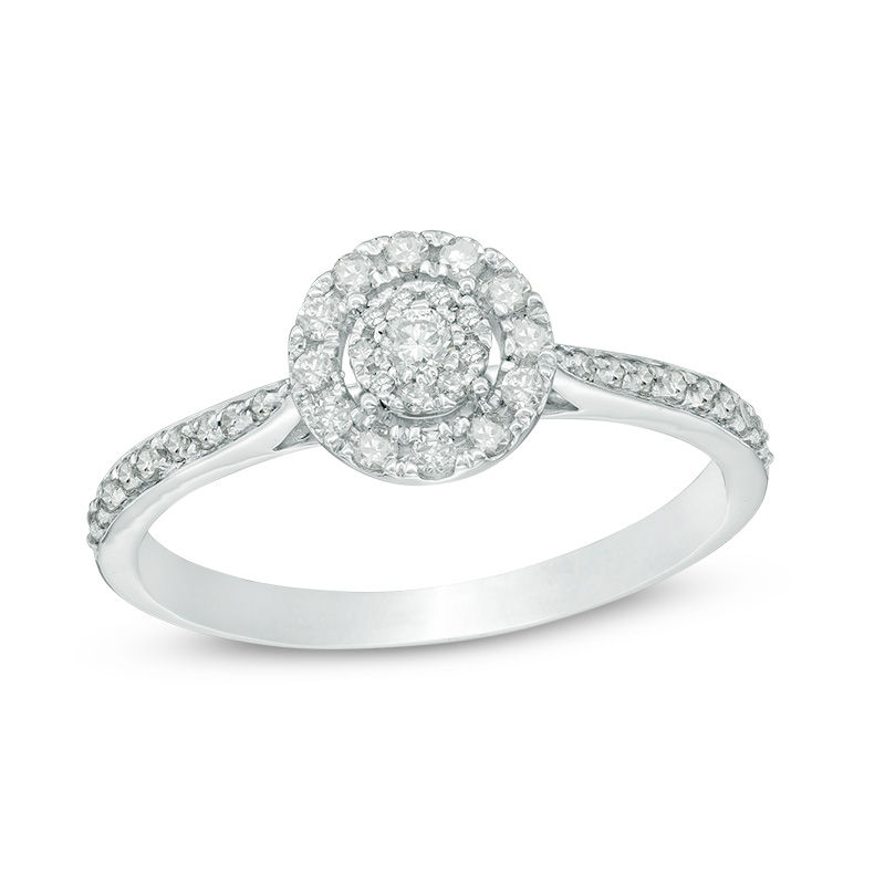 1/3 CT. T.W. Composite Diamond Double Frame Engagement Ring in 10K White Gold