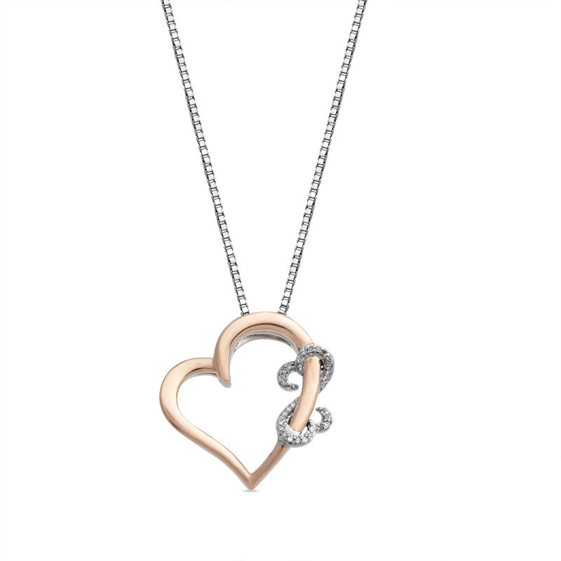 Open Hearts by Jane Seymour™ 1/15 CT. T.W. Diamond Pendant in Sterling Silver and 10K Rose Gold