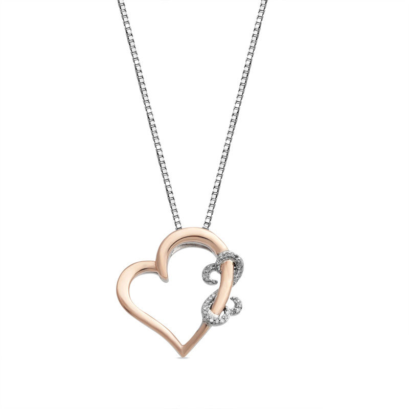 Main Image 1 of Open Hearts by Jane Seymour™ 1/15 CT. T.W. Diamond Pendant in Sterling Silver and 10K Rose Gold