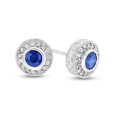 1.00 Ct Brilliant Blue Sapphire Bezel Earrings 14k Solid Yellow Gold Round Studs