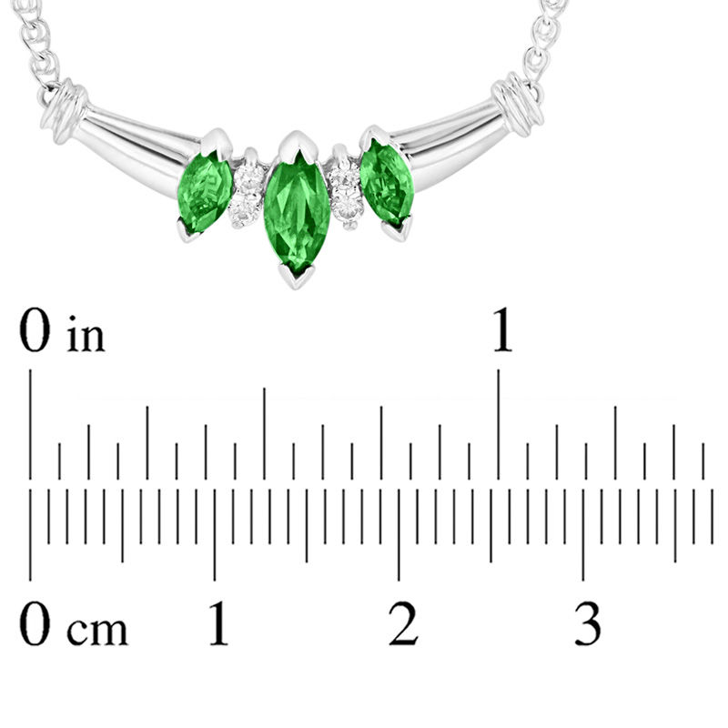 Marquise Emerald and Diamond Accent Three Stone Necklace in 14K White Gold - 16"