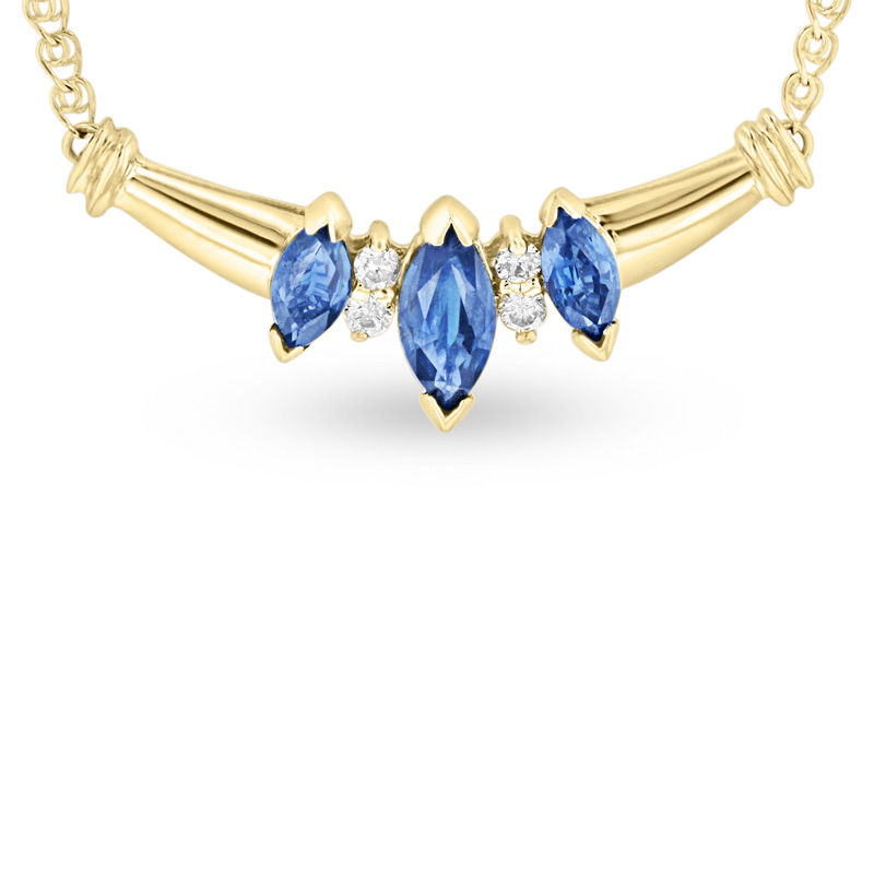 Three Stone Colored Sapphire Pendant Necklace 14K Yellow Gold