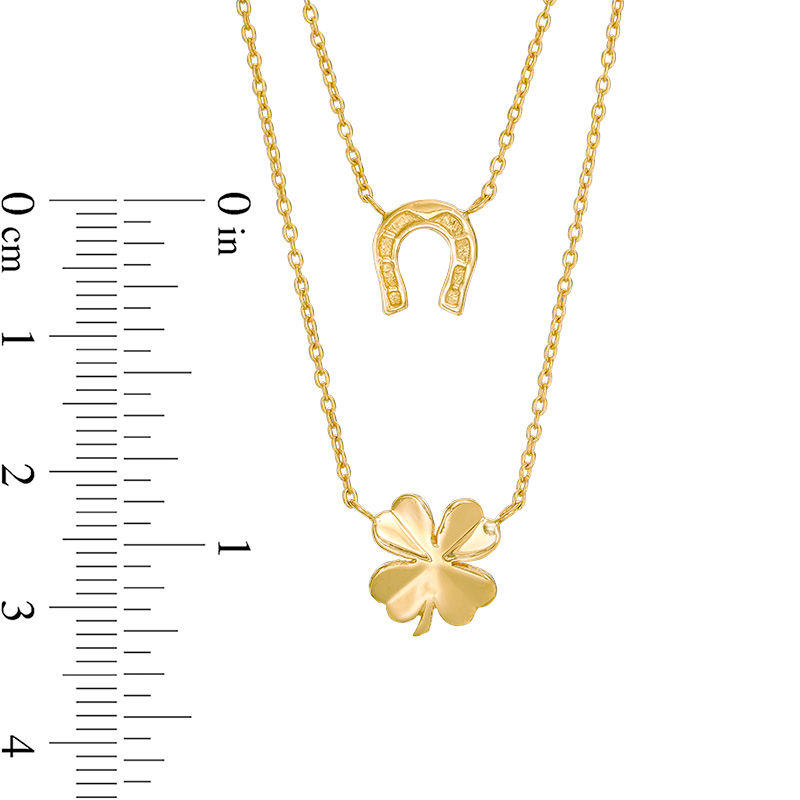 Main Image 2 of Horseshoe and Four Leaf Clover Double Strand Necklace in 10K Gold - 17"
