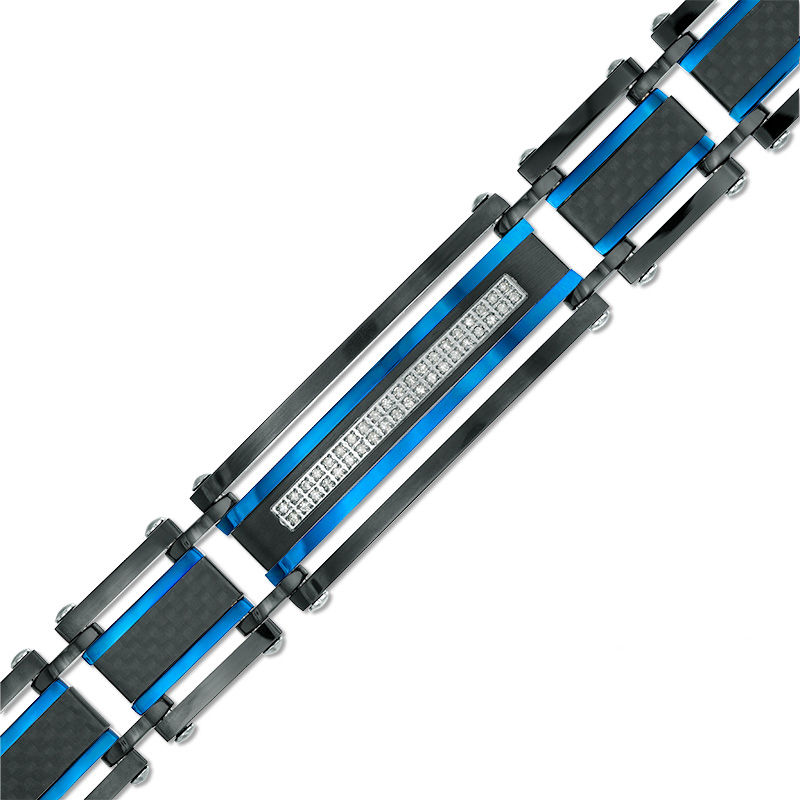 Main Image 1 of 1/5 CT. T.W. Diamond Carbon fiber Bracelet in Two-Tone IP Stainless Steel - 8.5"