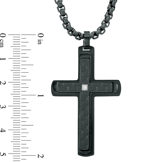 Men's Diamond Accent Carbon fiber Cross Pendant in Stainless Steel with Black IP - 24"