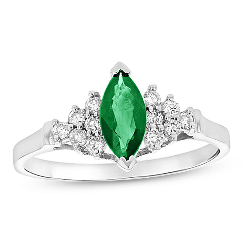 Main Image 1 of Marquise Emerald and 1/5 CT. T.W. Diamond Composite Ring in 14K White Gold