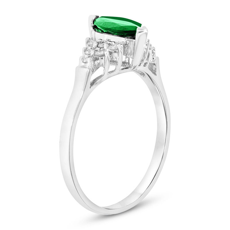 Marquise Emerald and 1/5 CT. T.W. Diamond Composite Ring in 14K White Gold