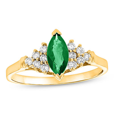 Marquise Emerald and 1/5 CT. T.W. Diamond Composite Ring in 14K Gold