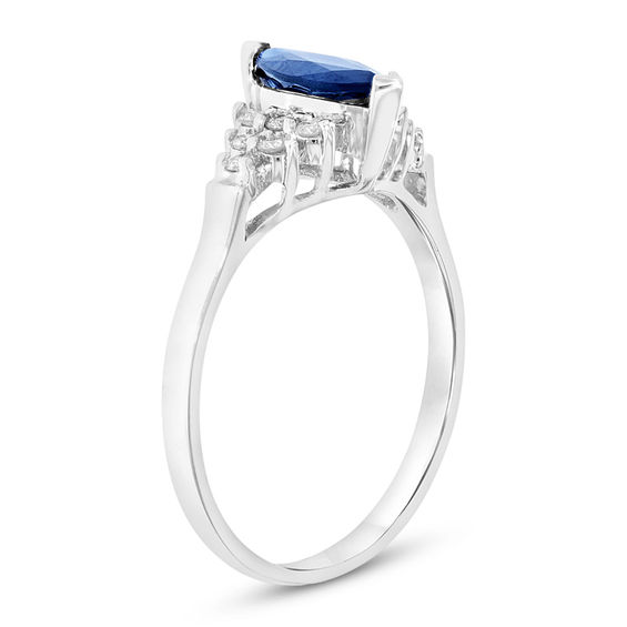 Marquise Blue Sapphire and 1/5 CT. T.w. Diamond Composite Ring in 14K White Gold