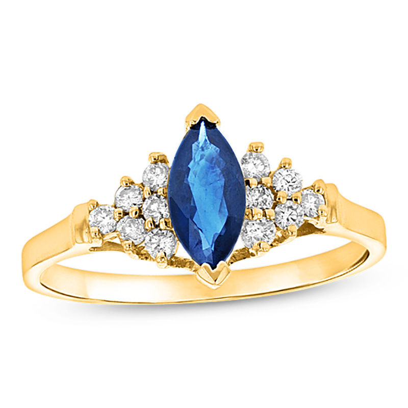 Marquise Blue Sapphire and 1/5 CT. T.W. Diamond Composite Ring in 14K Gold