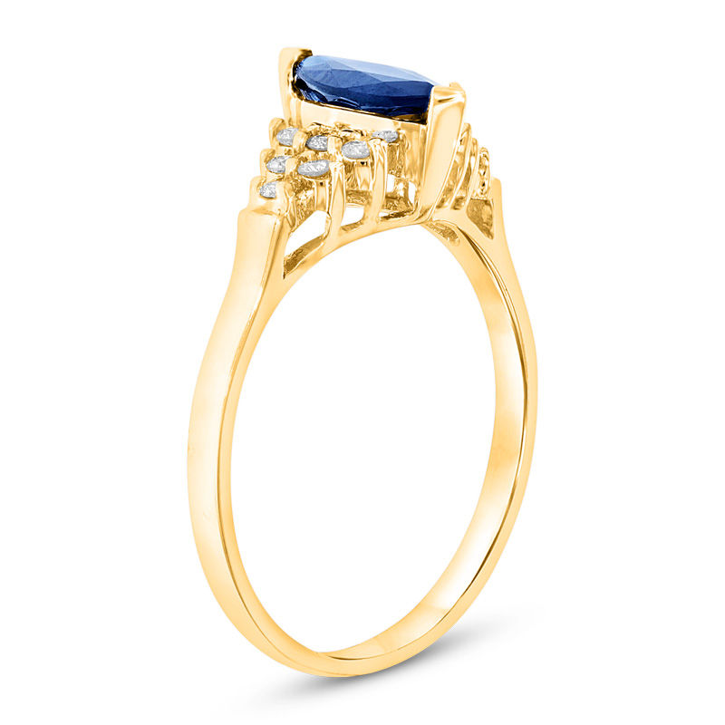 Marquise Blue Sapphire and 1/5 CT. T.W. Diamond Composite Ring in 14K Gold