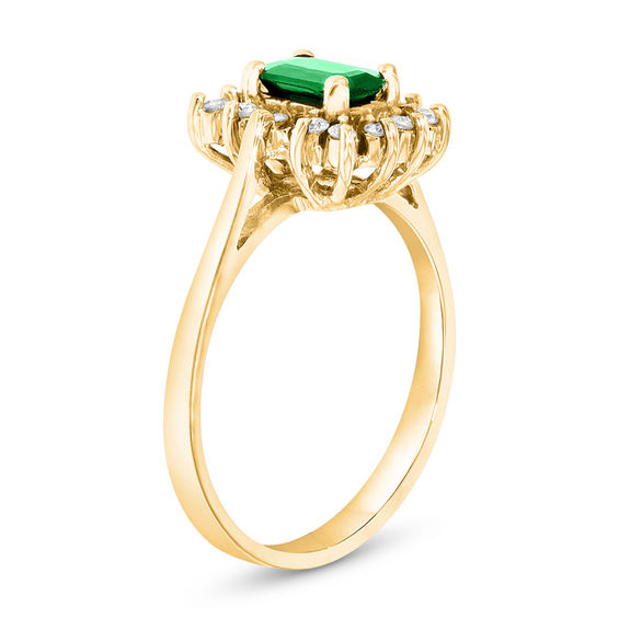 Emerald-Cut Emerald and 1/8 CT. T.w. Diamond Starburst Frame Ring in 14K Gold