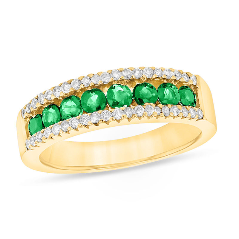 Emerald and 1/4 CT. T.W. Diamond Band in 14K Gold
