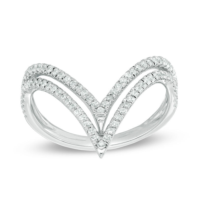 3/8 CT. T.W. Diamond Elongated Double Chevron Band in 10K White Gold