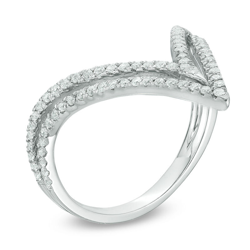 3/8 CT. T.W. Diamond Elongated Double Chevron Band in 10K White Gold