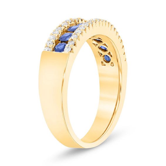 Blue Sapphire and 1/4 CT. T.w. Diamond Band in 14K Gold