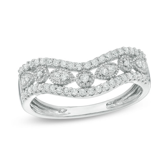 1/3 CT. T.w. Diamond Vintage-Style Contoured Band in 10K White Gold