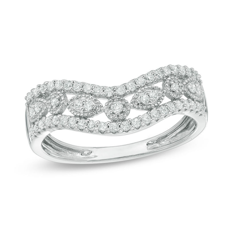 1/3 CT. T.W. Diamond Vintage-Style Contoured Band in 10K White Gold