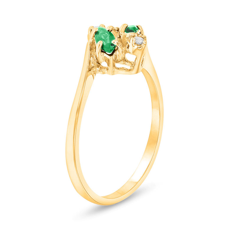Marquise Emerald and Diamond Accent Bypass Ring in 14K Gold