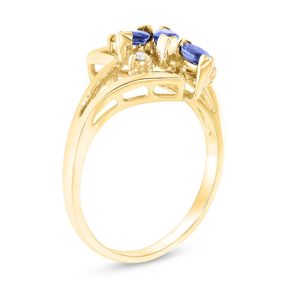 Marquise Blue Sapphire and Diamond Accent Three Stone Bypass Ring in 14K Gold