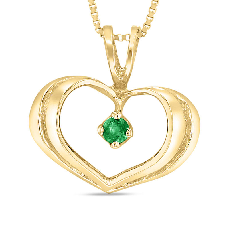 Main Image 1 of Emerald Solitaire Heart Pendant in 14K Gold