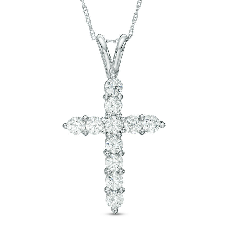 1-1/5 CT. T.W. Diamond Cross Pendant in 14K White Gold