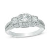 Thumbnail Image 0 of 1 CT. T.W. Princess-Cut Diamond Frame Three Stone Vintage-Style Engagement Ring in 14K White Gold