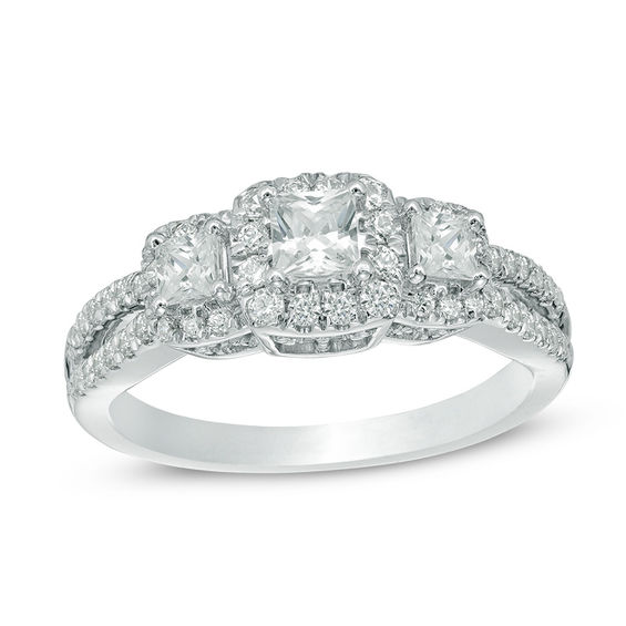 1 CT. T.w. Princess-Cut Diamond Frame Three Stone Vintage-Style Engagement Ring in 14K White Gold