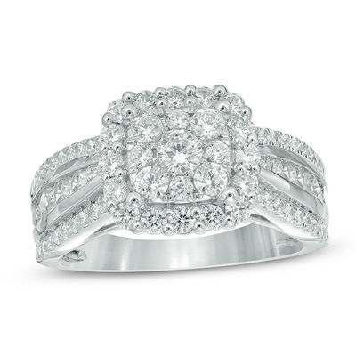 1-3/4 CT. T.W. Composite Diamond Square Frame Multi-Row Engagement Ring in  14K White Gold