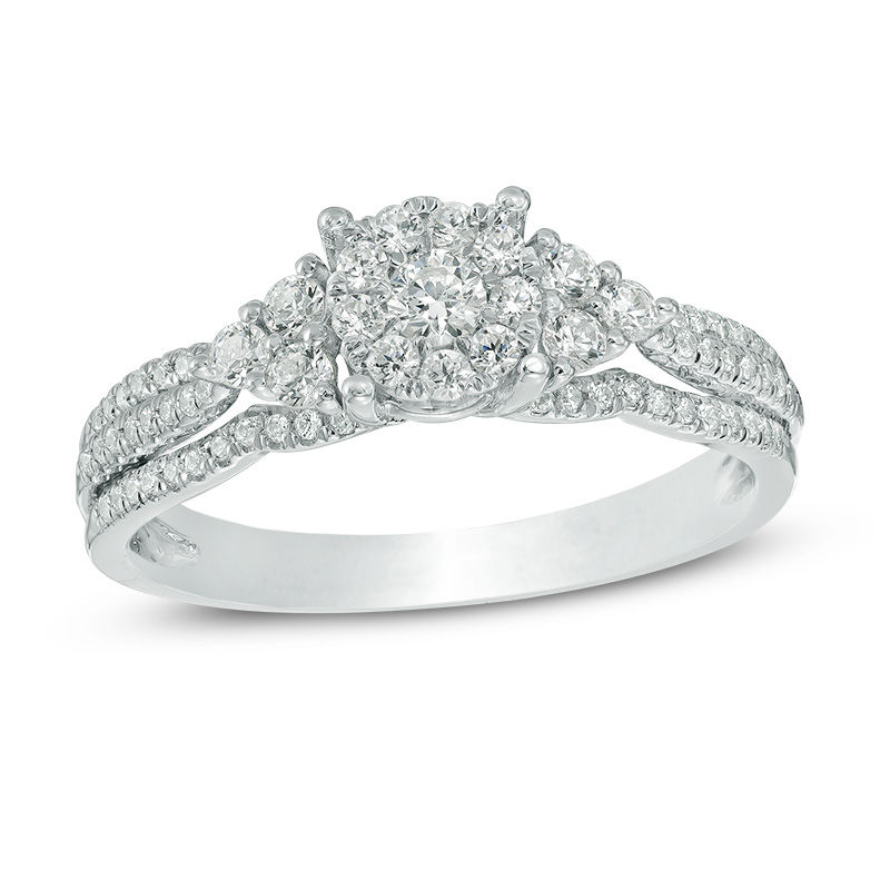1/2 CT. T.W. Composite Diamond with Tri-Sides Engagement Ring in 14K White Gold
