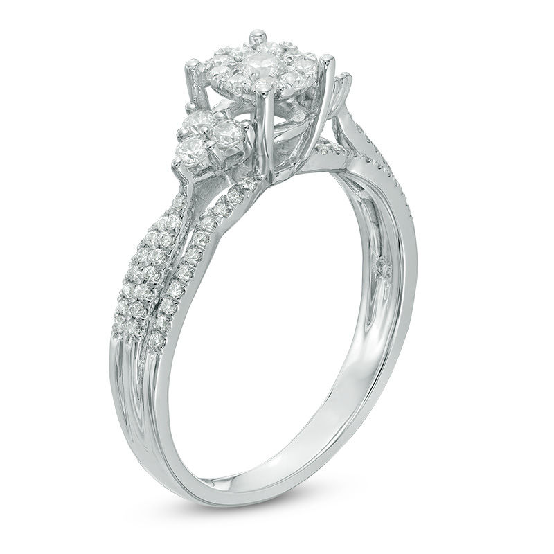 1/2 CT. T.W. Composite Diamond with Tri-Sides Engagement Ring in 14K White Gold