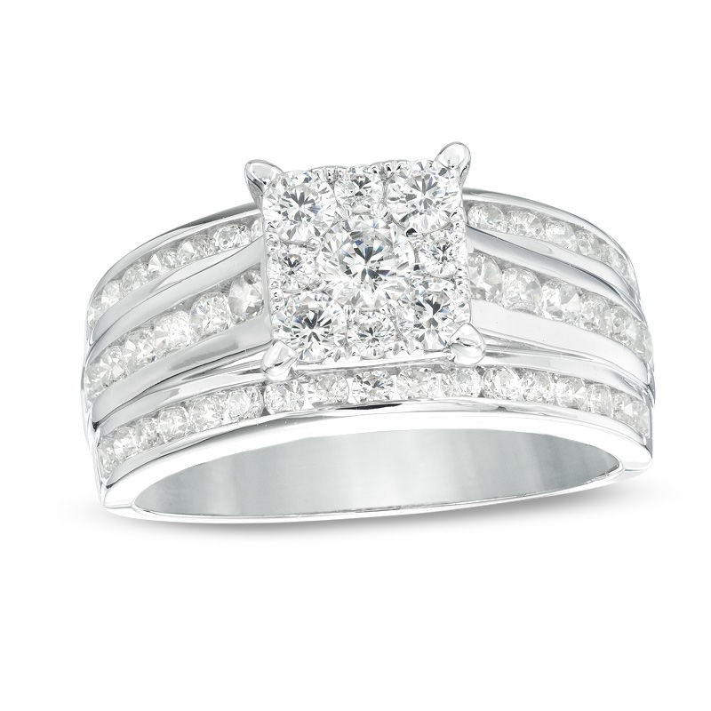 1-1/2 CT. T.W. Diamond Square Frame Multi-Row Engagement Ring in 14K White Gold