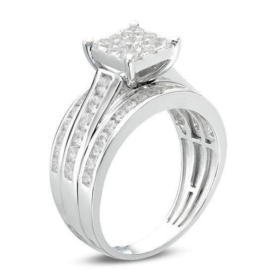 1-1/2 CT. T.w. Diamond Square Frame Multi-Row Engagement Ring in 14K White Gold